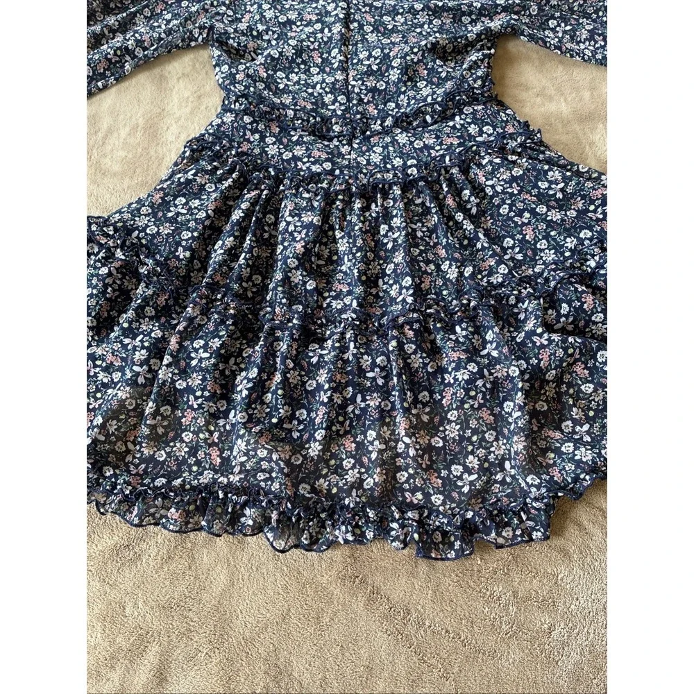 Women's Dress Size 8 Navy Floral Print Tiered Ruffles Cottagecore Romantic‎ Boho